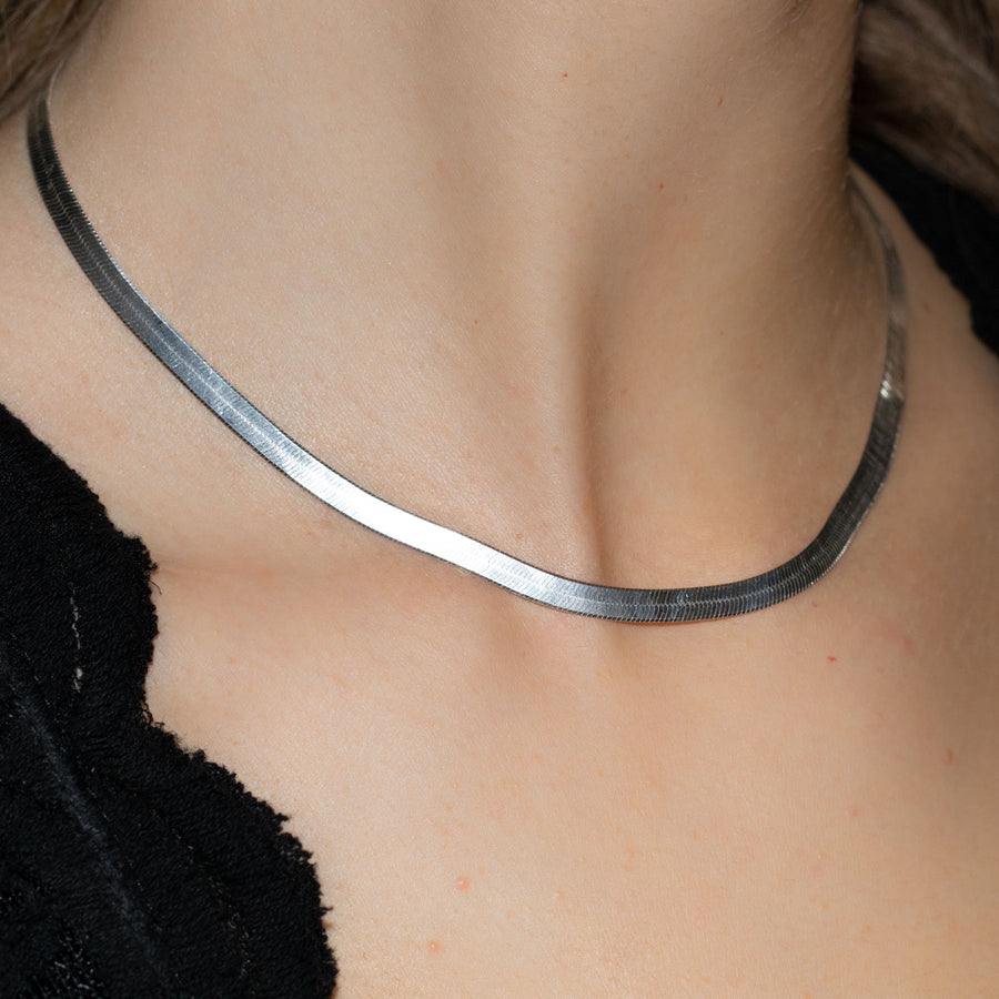 The “Liquid” Herringbone Necklace in Silver